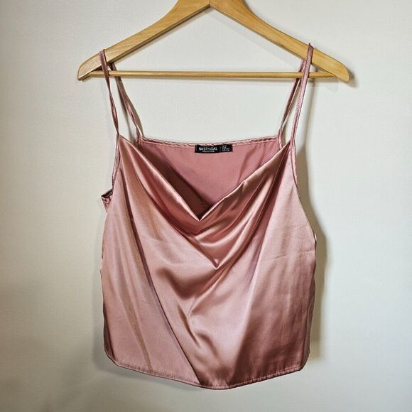 EUC NASTY GAL COLLECTION PINK SILKY FEEL COWL NECK TANK TOP SIZE 8 - Picture 2 of 12